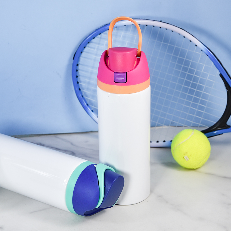 24oz sublimation white sports water bottle with colored lid straw double walls stainless steel vacuum insulated flask fruit drinking bottle A1