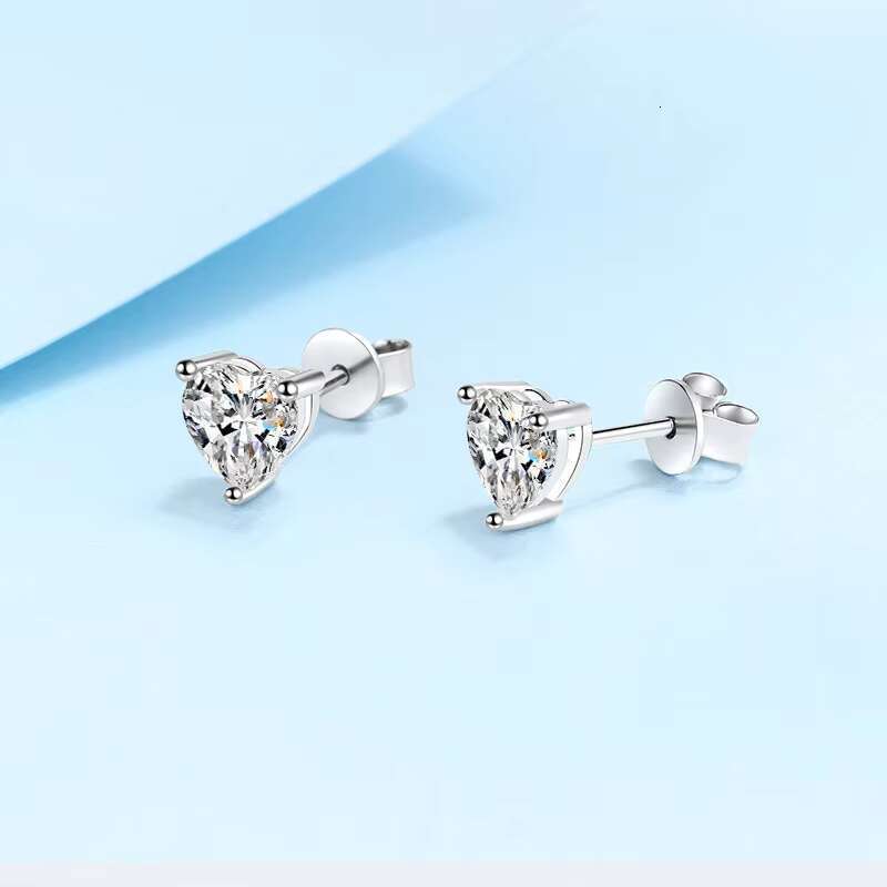 DHCollections Moissanite Heart Shape Stud Earrings 925 Sterling Silver Broken Love Design 1 Ct Each Passed Diamond Test Hypoallergenic Wedding Jewelle