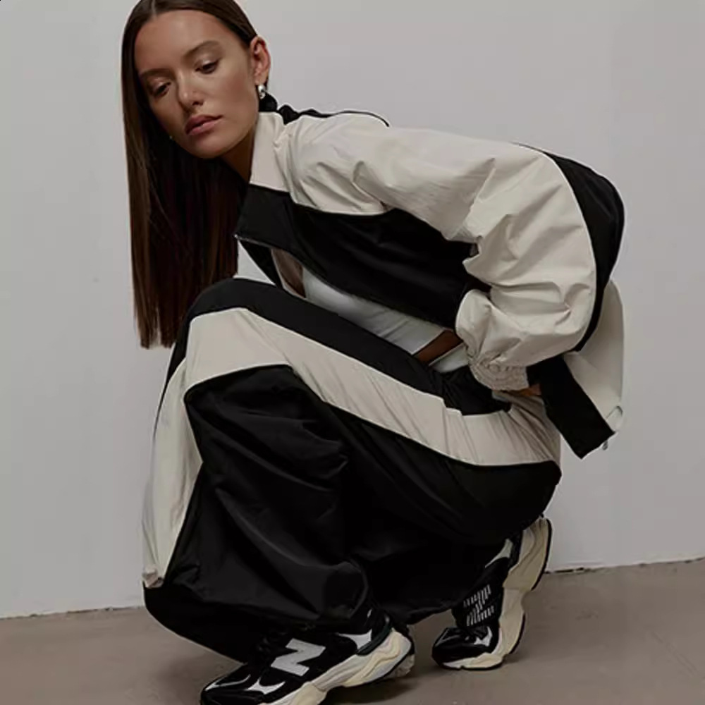 Fashion Black Satin Patchwork 2 Piece Set Women Outfit Streetwear Long Sleeve Shirt With High Waist Pant Sets Y2k Clothes 240813
