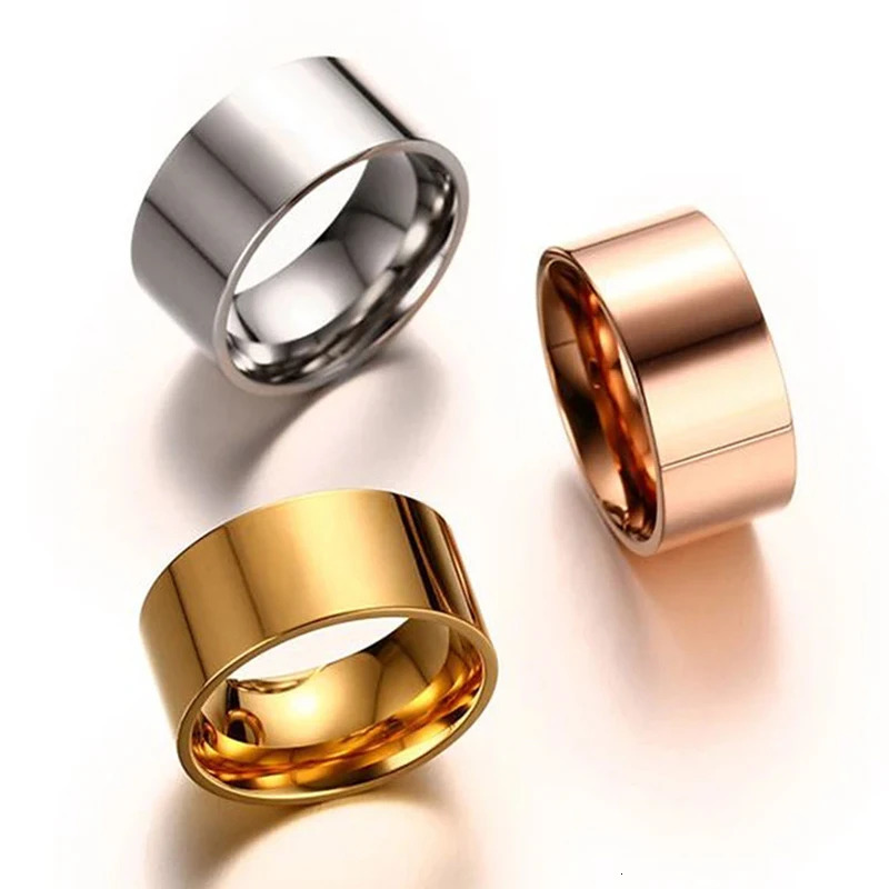 Fashion 8mm Wide Glossy Ring For MenWomen Rose Gold Color Stainless Steel Anniversary Party Ring Charm Jewelry Anneau Wholesale 250418