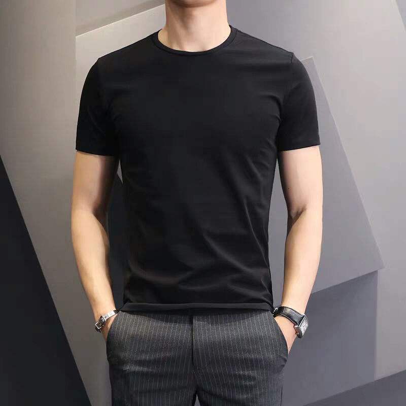 Summer solid color short T-shirt, round neck, half sleeved upper garment, white men's bottom shirt, slim fit T-shirt trend