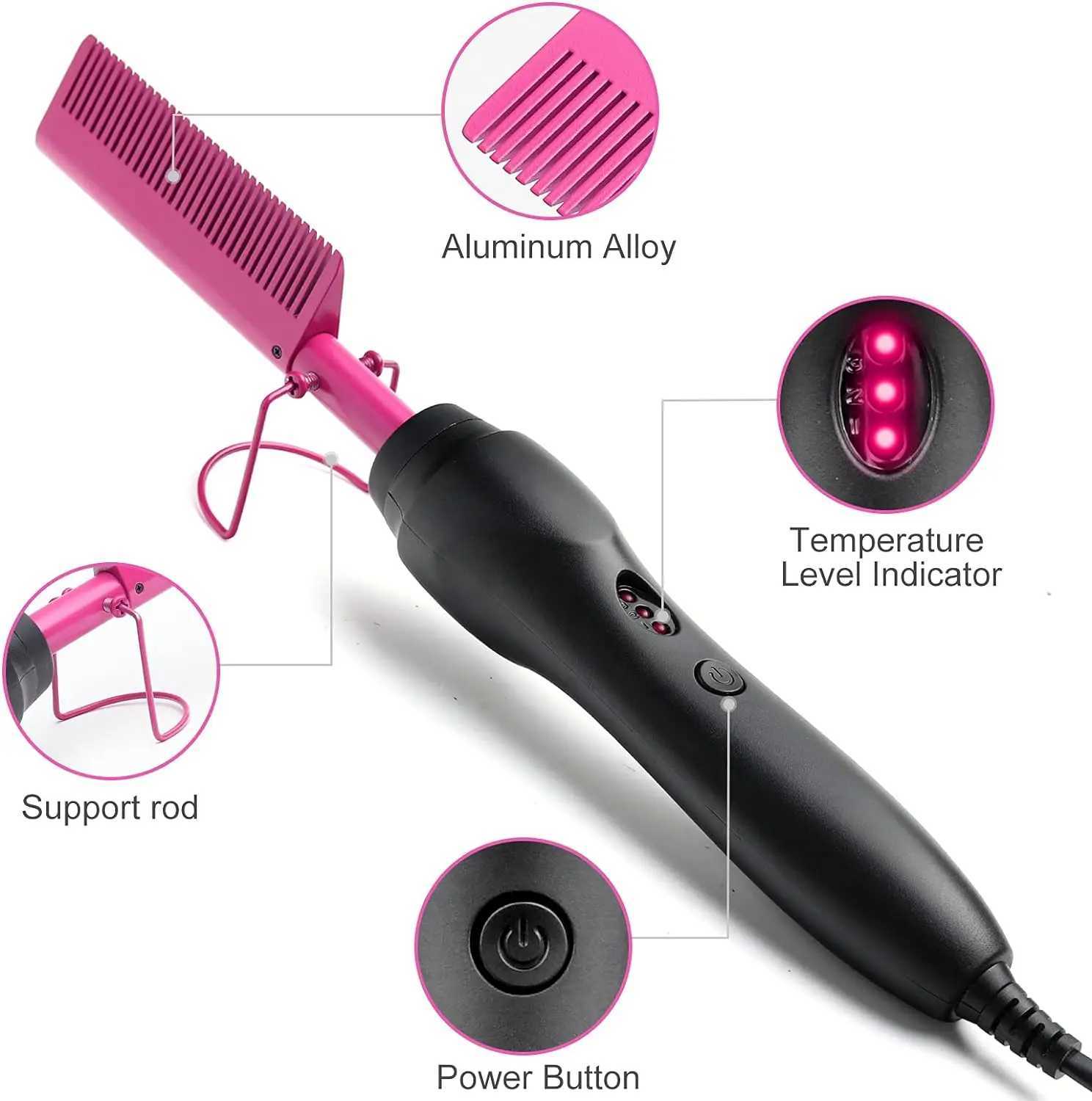 Electric Pink Hot Comb Professional Fast Heating Styling Comb Hair Straightener Portable Anti-Scald Straightening Press Comb W250610