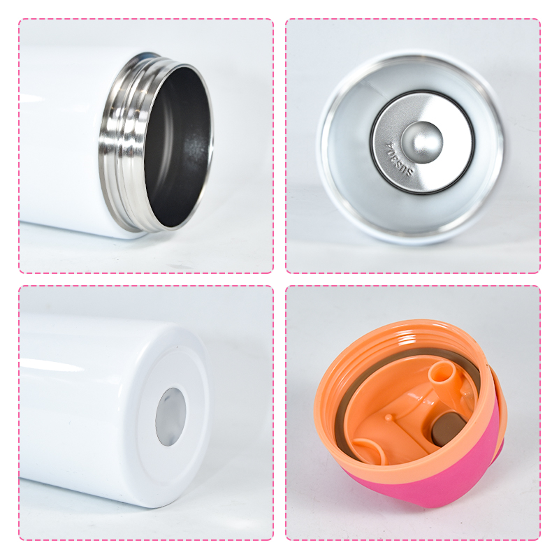 24oz sublimation white sports water bottle with colored lid straw double walls stainless steel vacuum insulated flask fruit drinking bottle A1