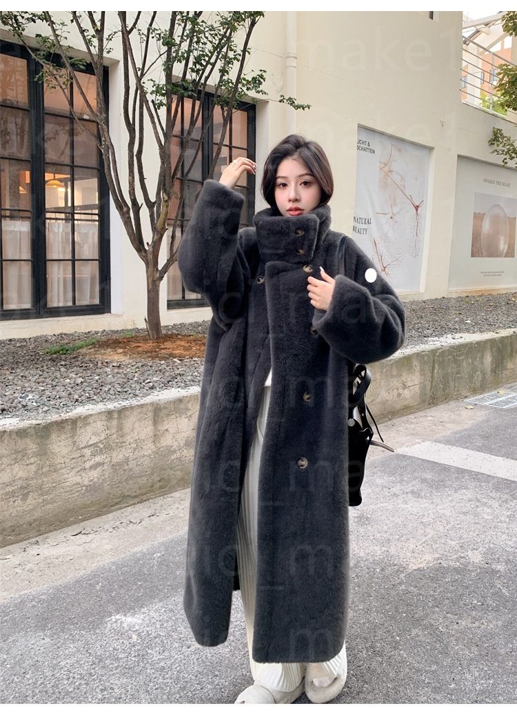 Faux Fur Long Overcoat For Women Fashion Lapel Single Breasted Loose Fluffy Plush Warm Coat Winter Thicken Outerwear