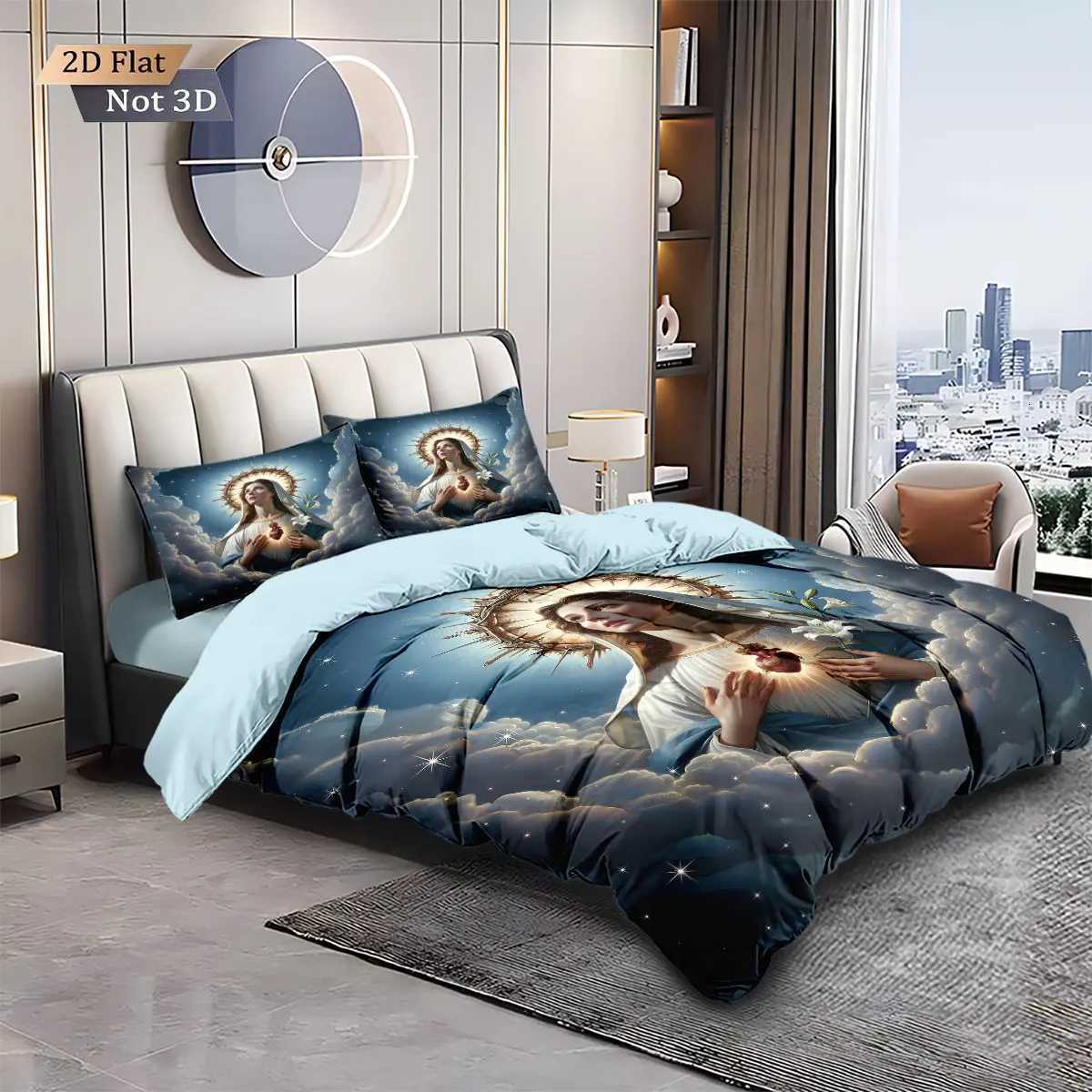 3pcs Holy Virgin Mary Printed coreless Bedding Set Soft and Comfortable Dormitory Bedroom Multiple Sizes Machine WashableM251118