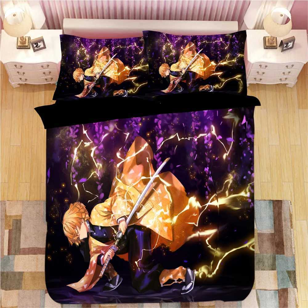 Demon Slayer Bedding Sets Cartoon Comforter Bed Linen Boys Kids Single Double Size Soft Bedclothes Home Decor Anime Duvet CoversM251118