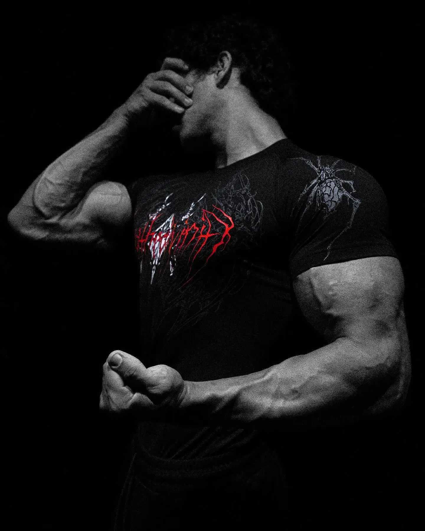 Breathedivinity Compression Shirt Short Slve tops Muscle GYM in Black Wolves Club Y2KC250417
