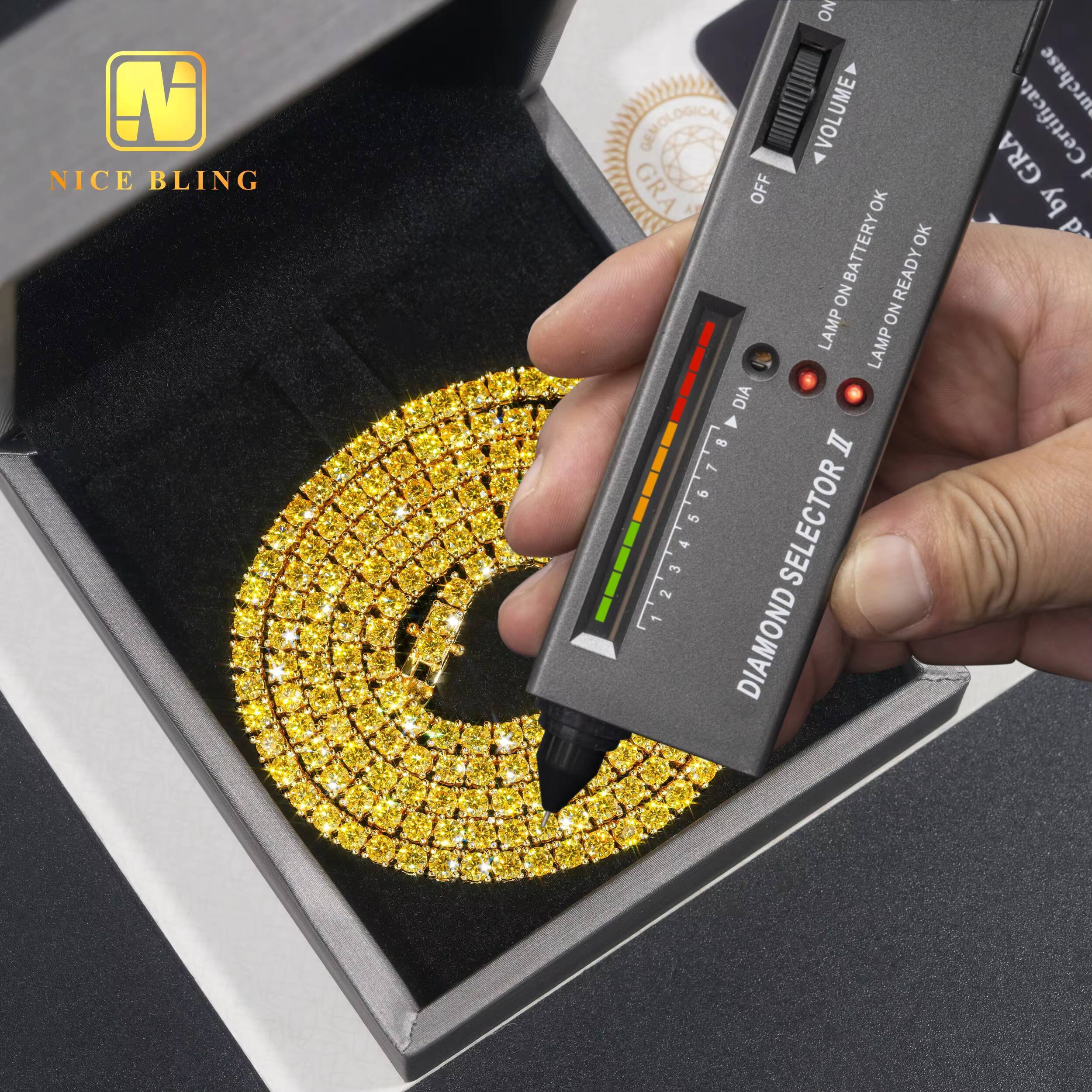 Fashion Hip Hop Tennis Chains 925 Sterling Silver Jewelry 3mm 4mm Gold Color Moissanite Tennis Necklace Braceletts for Men Women