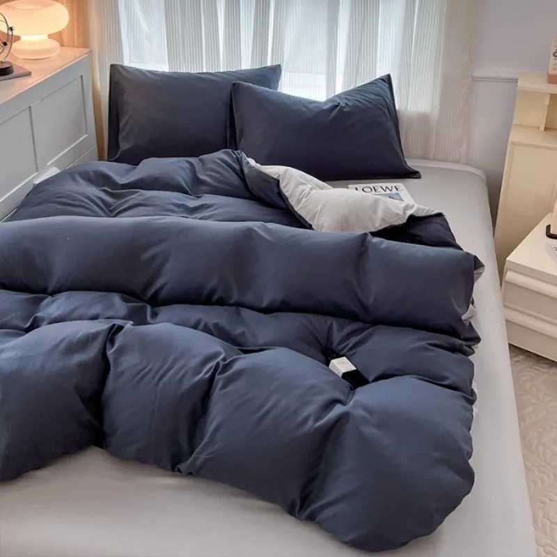 2025 new solid color abraded four-piece set of color matching sheets for home use comfortable skin-friendly and breathableM251118