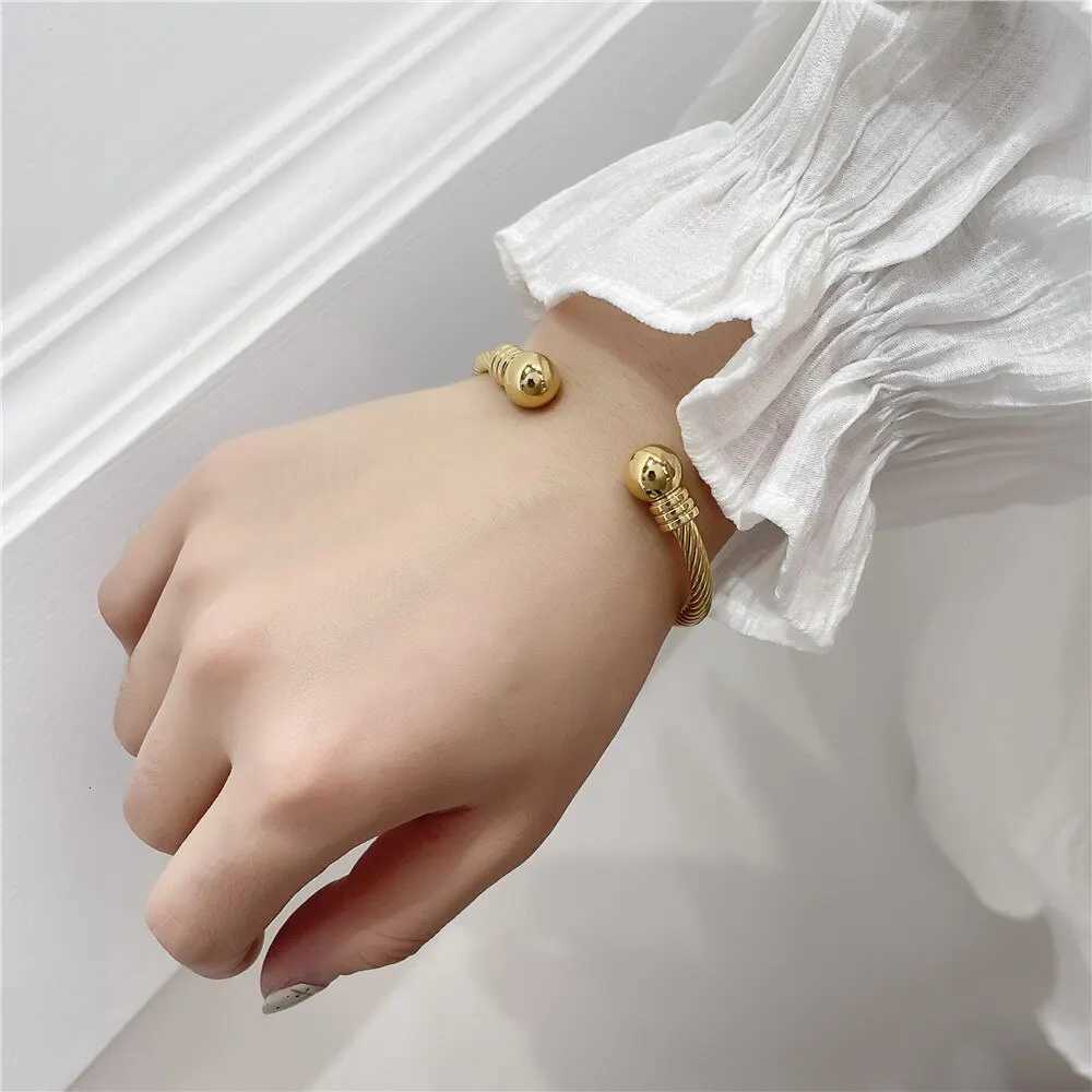Titanium Stl Charm Ball Open Cuff Bangle For Women No Fade Color Wire Rope Bracelet Fashion Female Wrist Ornament Jewelry Gift C251118