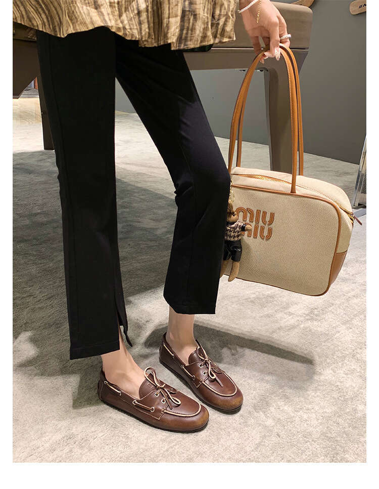 Brown Cowhide Vintage distress Lace-up Designer Shoe Soft Sole platform Loafers Slip-on Women's Leather Shoes for women