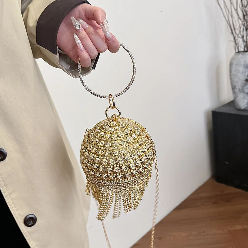 Fashion Tassel Circular Ball Bag Womens Handbag Glitter Diamond Evening Bag Wedding Party Clutch Purse Crossbody Bag 250417