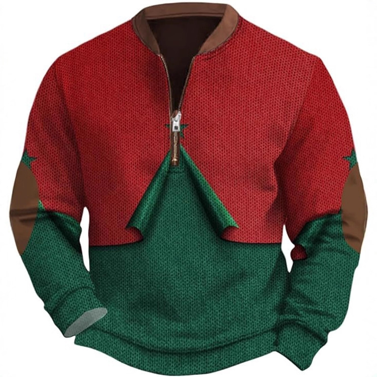 2025 Winter New Christmas Santa Claus Print Men's Half-Zip Sweatshirt