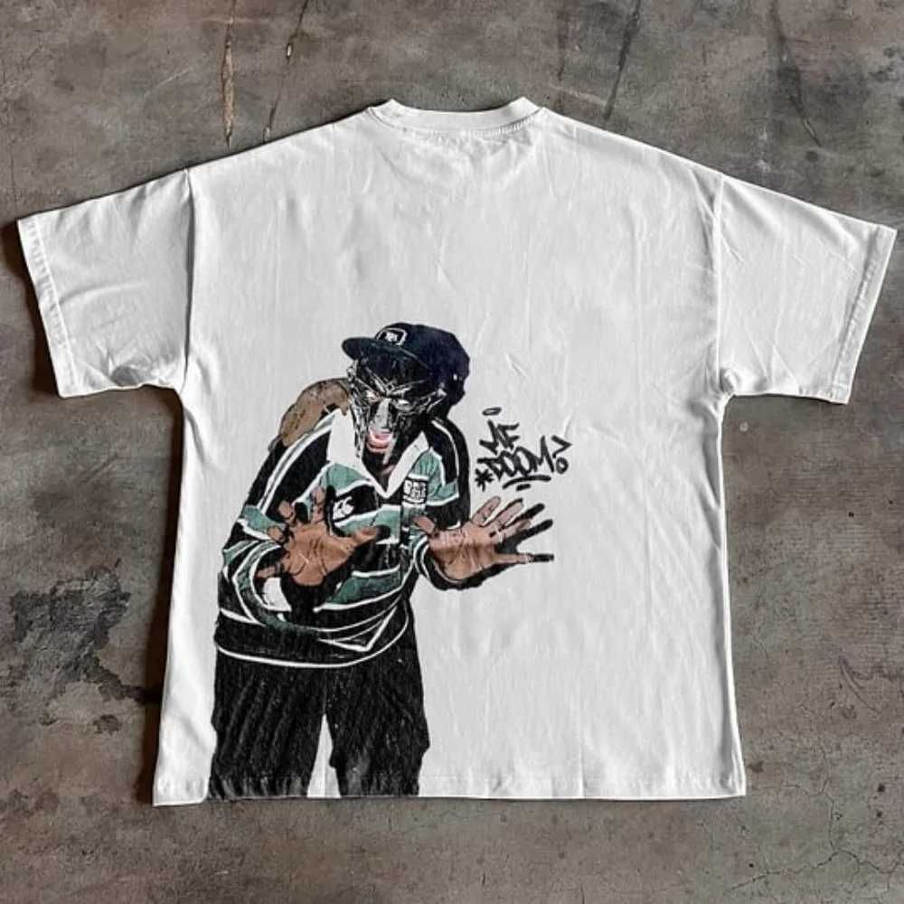 Strtwear T Shirt Y2K Tops Gothic Hip Hop MF Doom Graphic Print Oversized TShirt Mens Round Neck Cotton Short Slve ClothesC250418