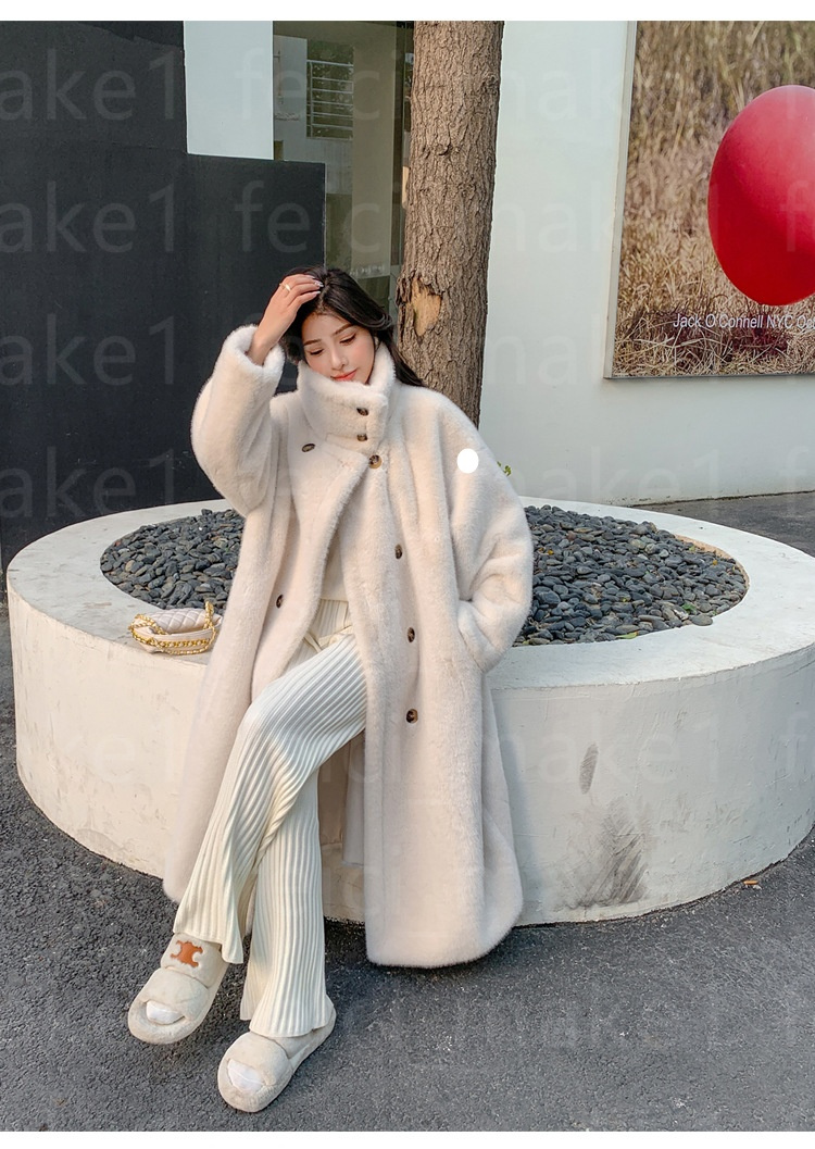 Faux Fur Long Overcoat For Women Fashion Lapel Single Breasted Loose Fluffy Plush Warm Coat Winter Thicken Outerwear