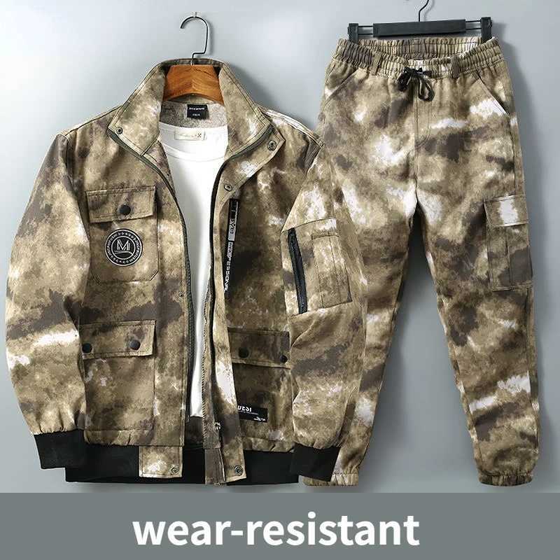 Men Clothing Two Pieces Set 2023 Training Two-piece Sweat-shirt Cargo Pants Man Apparel Heavy Jackets Labor Work Camouflage Suit M251118