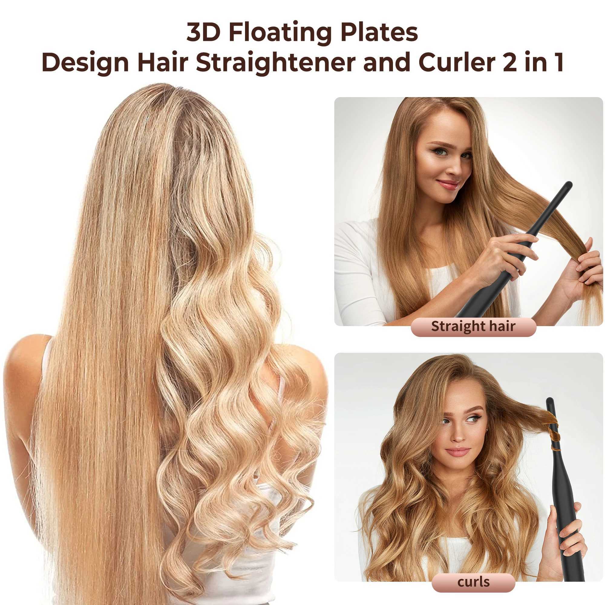 2 in 1 Mini Hair Straightener and Curler 3/10 Inch Small Flat Iron Hair Straightening Styler Pencil Flat Iron for Short Hair W250610