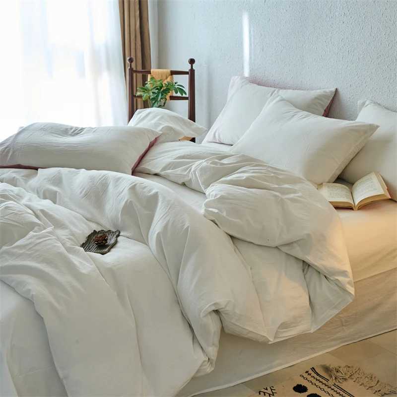 Premium 100 Washed Cotton Yarn-Dyed 3-Piece Duvet Set 1 Duvet Cover 2 cases Ultra-Soft Bedding Set Multiple SizesM251118