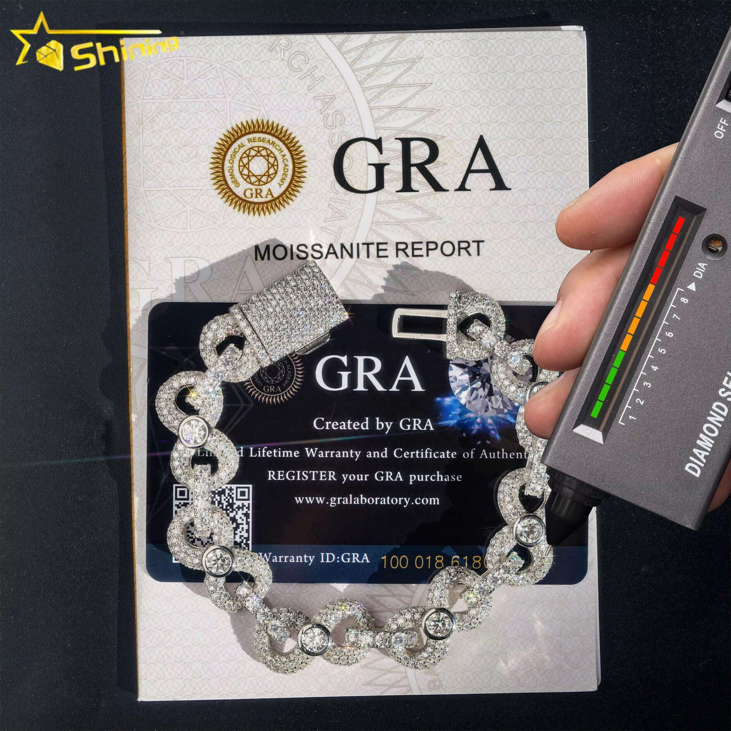 Fine Jewelry 13MM Bracelets D VVS Lab Dia Cuban Link Chain Iced Out Sier Moissanite Infinity Bracelet