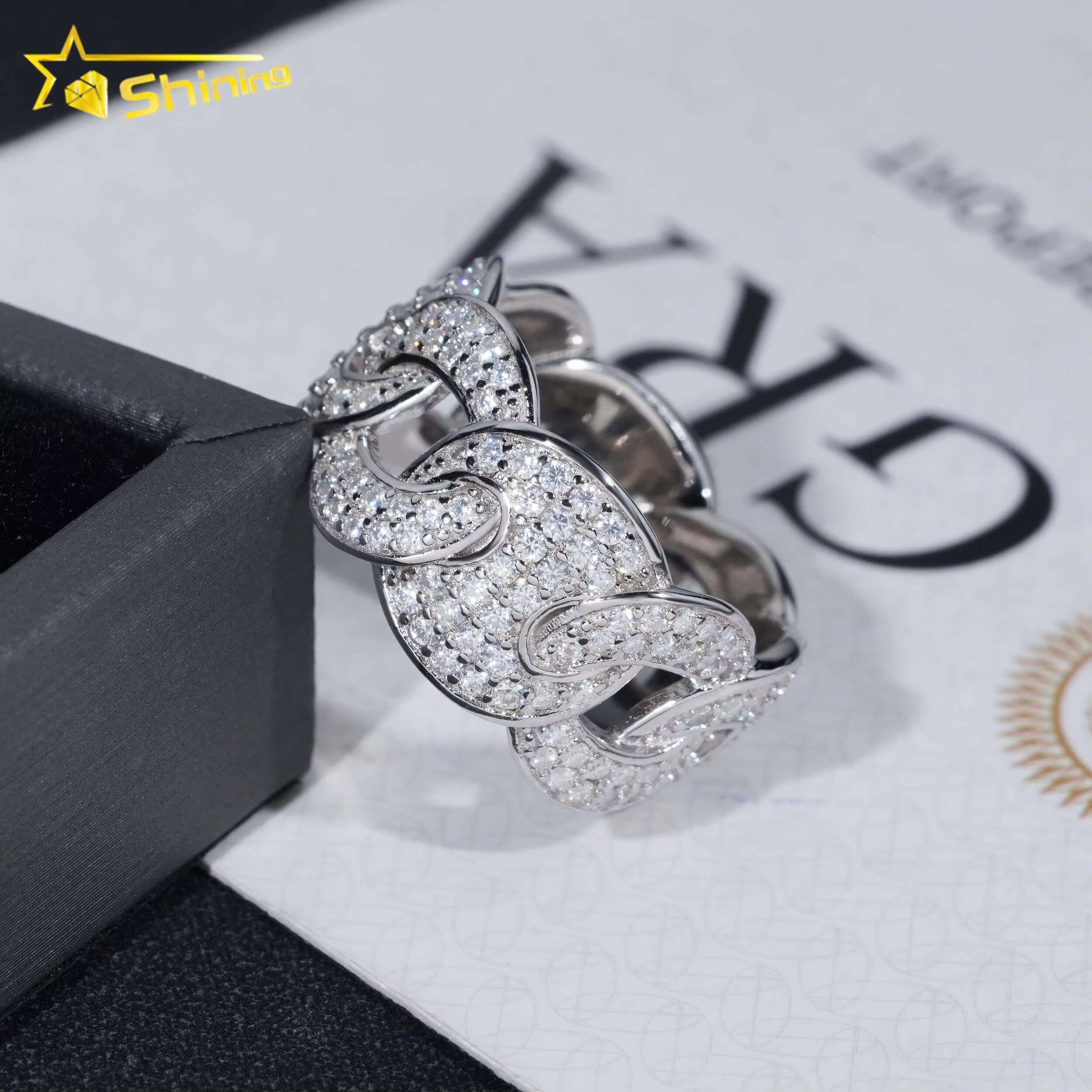 Ready to Ship Fine Jewelry GRA Certified Gold Plated Sier Iced Out Cuban Moissanite Hip Hop Ring