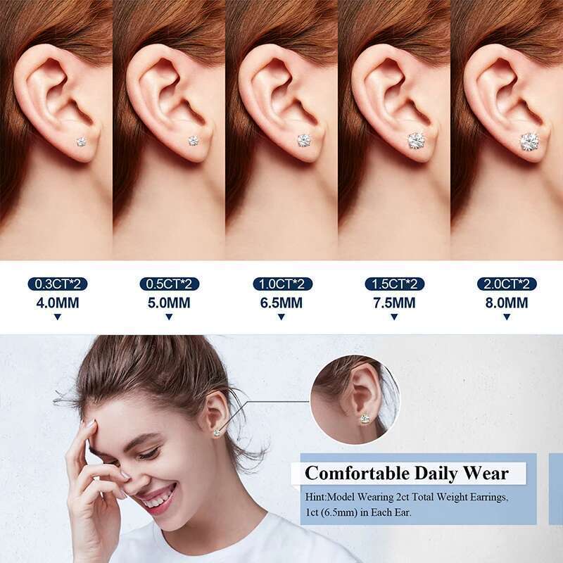 TUHE Stud For Women Men 0.2-8 Carats Lab Created Dia Screw Back Moissanite Earrings Sier Gift