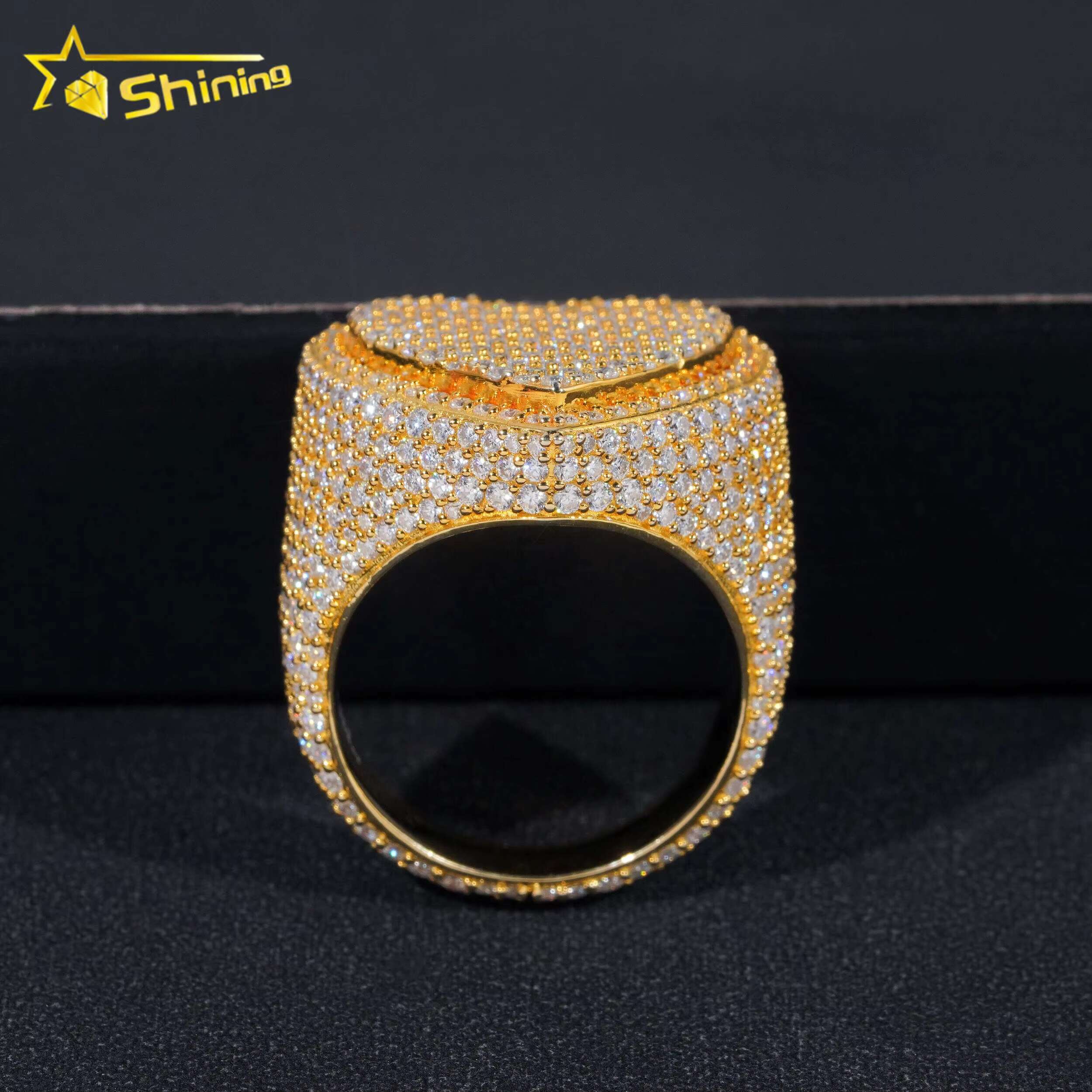 Hip Hop Fine Jewelry Two Layers Heart Style Iced Out Gold Plated Sier Moissanite Rings for Men