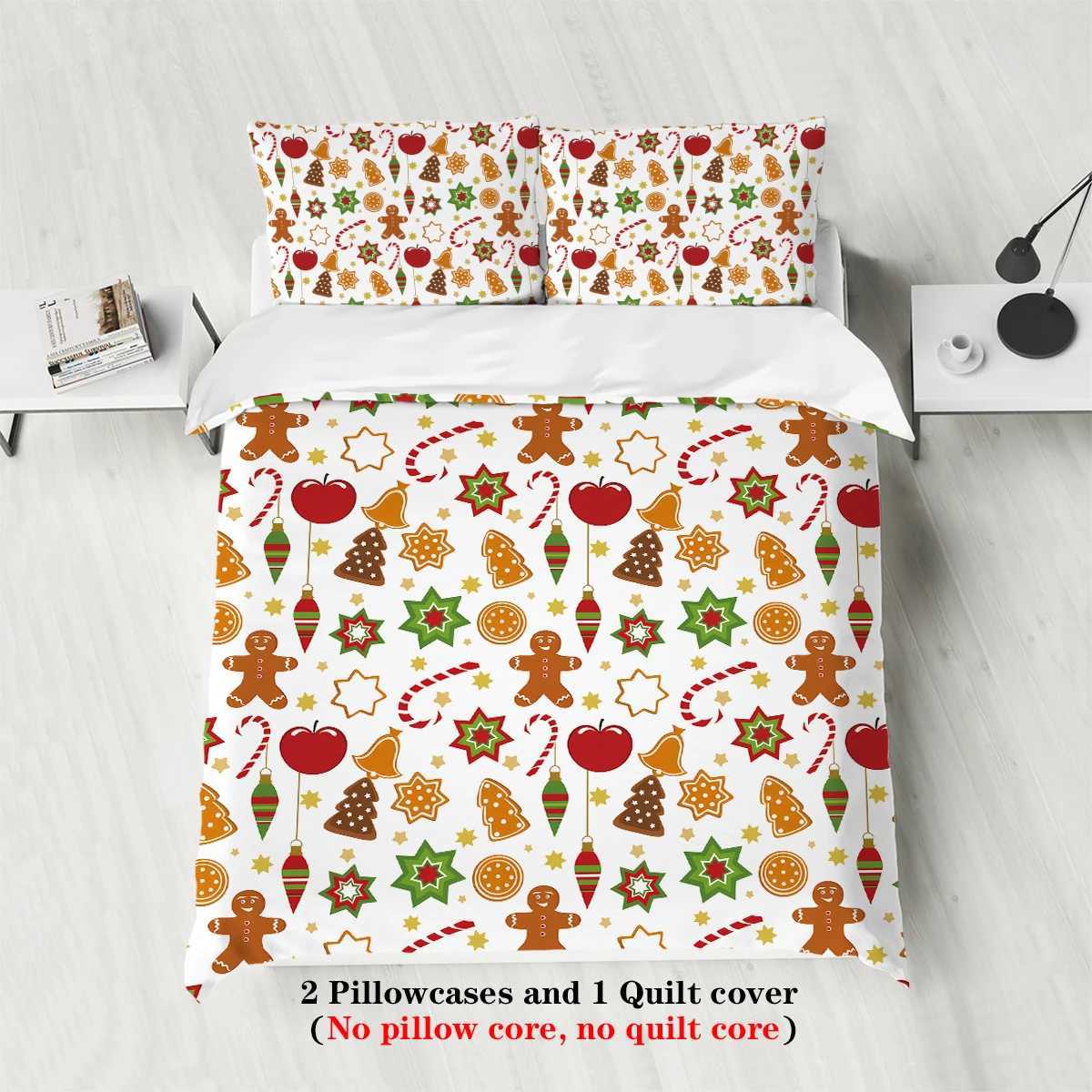 3-piece Christmas Cute Gingerbread Man Pattern Print 1 duvet cover2 cases no core Comfortable Bedding SetM251118