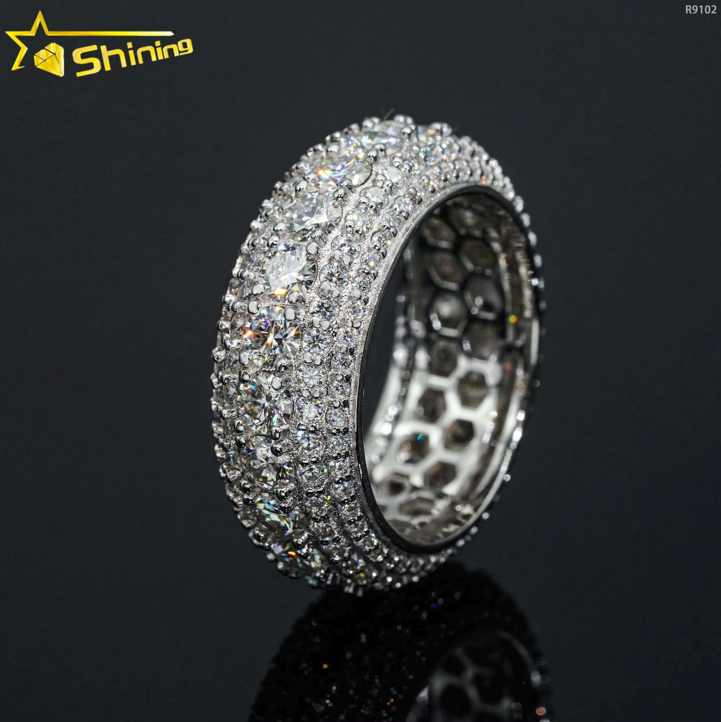 Shining Jewelry Sterling Sier S Classic Hip Hop Rings Iced Out VVS Moissanite Dia Band Ring