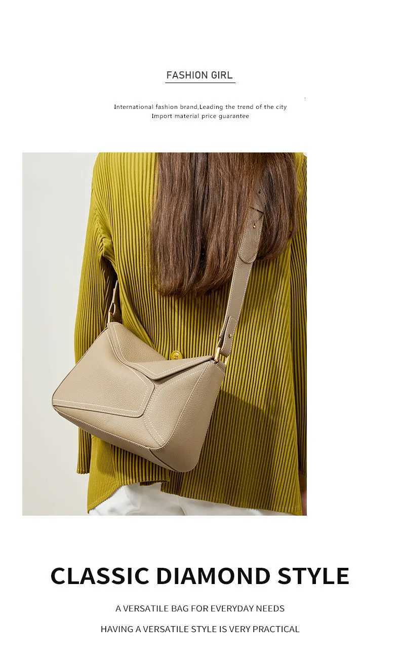 Womens bag 2025 new model single-shoulder armpit bag geometric womens leather pillow bag made of top layer cowhide crossbodyW251118