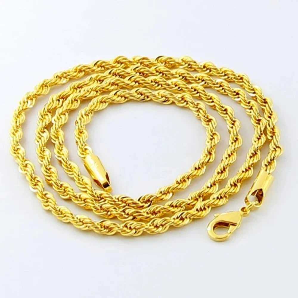 Hot Y2K 18K gold necklace 3MM twisted rope electroplated chain suitable for mens womens wedding jewelry giftsT250418