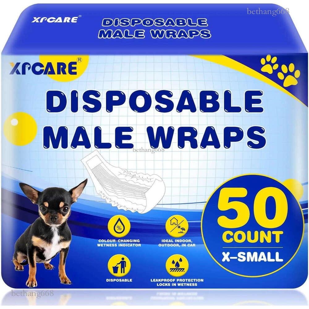 XPCARE 50 Count Disposable Male Dog Diapers, Male Dog Wraps,Super Absorbent Leak-Proof Fit