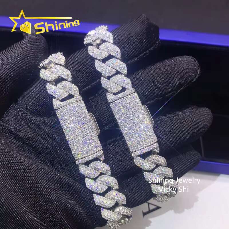 Hot Selling Hip Hop Jewelry Pass Dia Tester S Sier 13mm Moissanite Link Chain Mens Cuban Bracelet