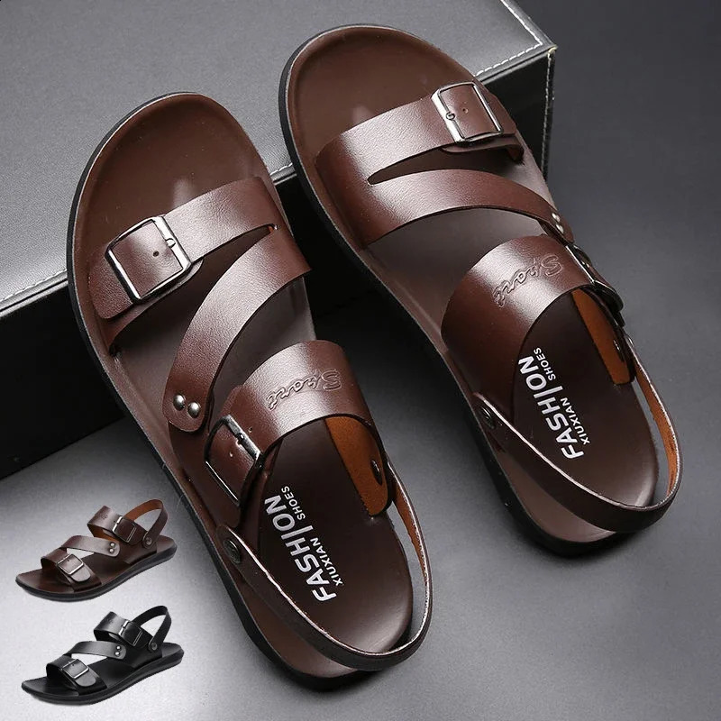 Simple Mens Sandals Solid Color PU Leather Mens Summer Shoes Casual Comfortable Open Toe Sandals Soft Beach Shoes Mens Sandal 250417
