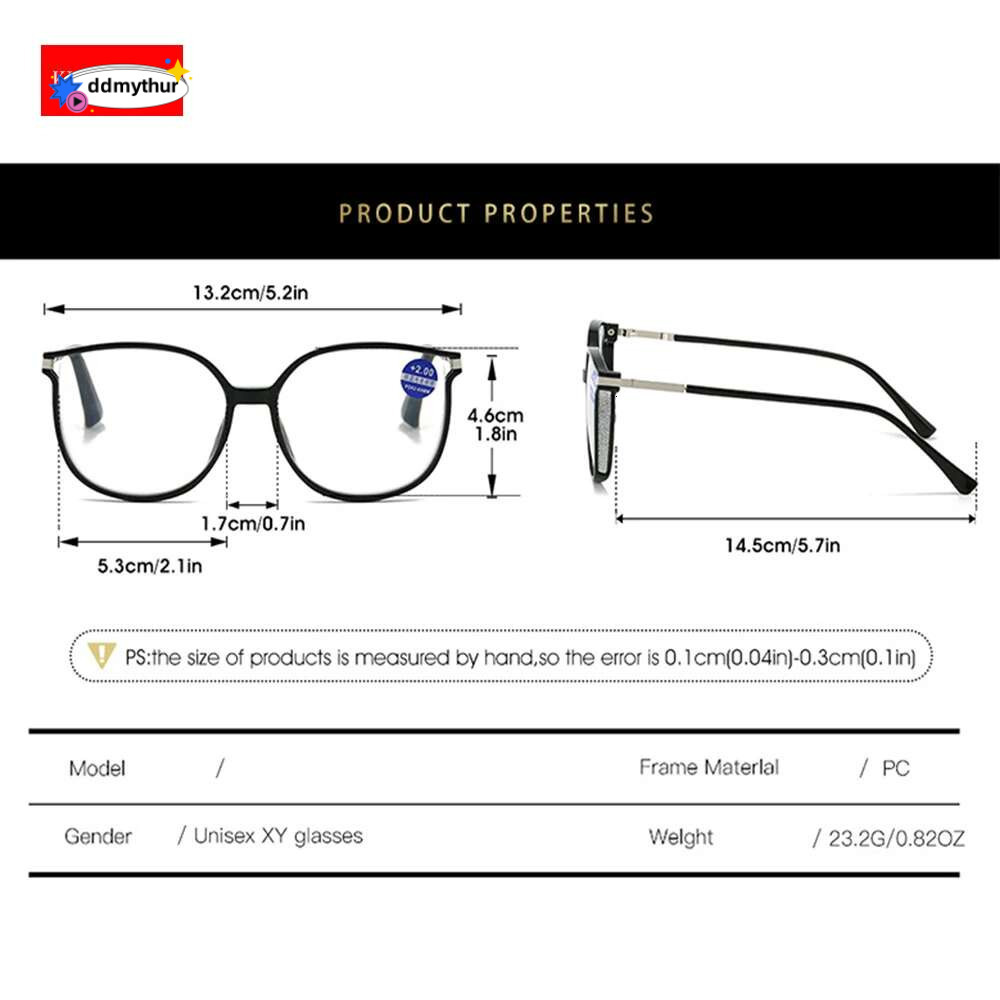 KLASSNUM Women Trendy Large Reading With Glitter Frame Magnifing Transparent Glasses Plus Eyewear +1.0+1.5+2.0+2.5+3.0 ddmythur
