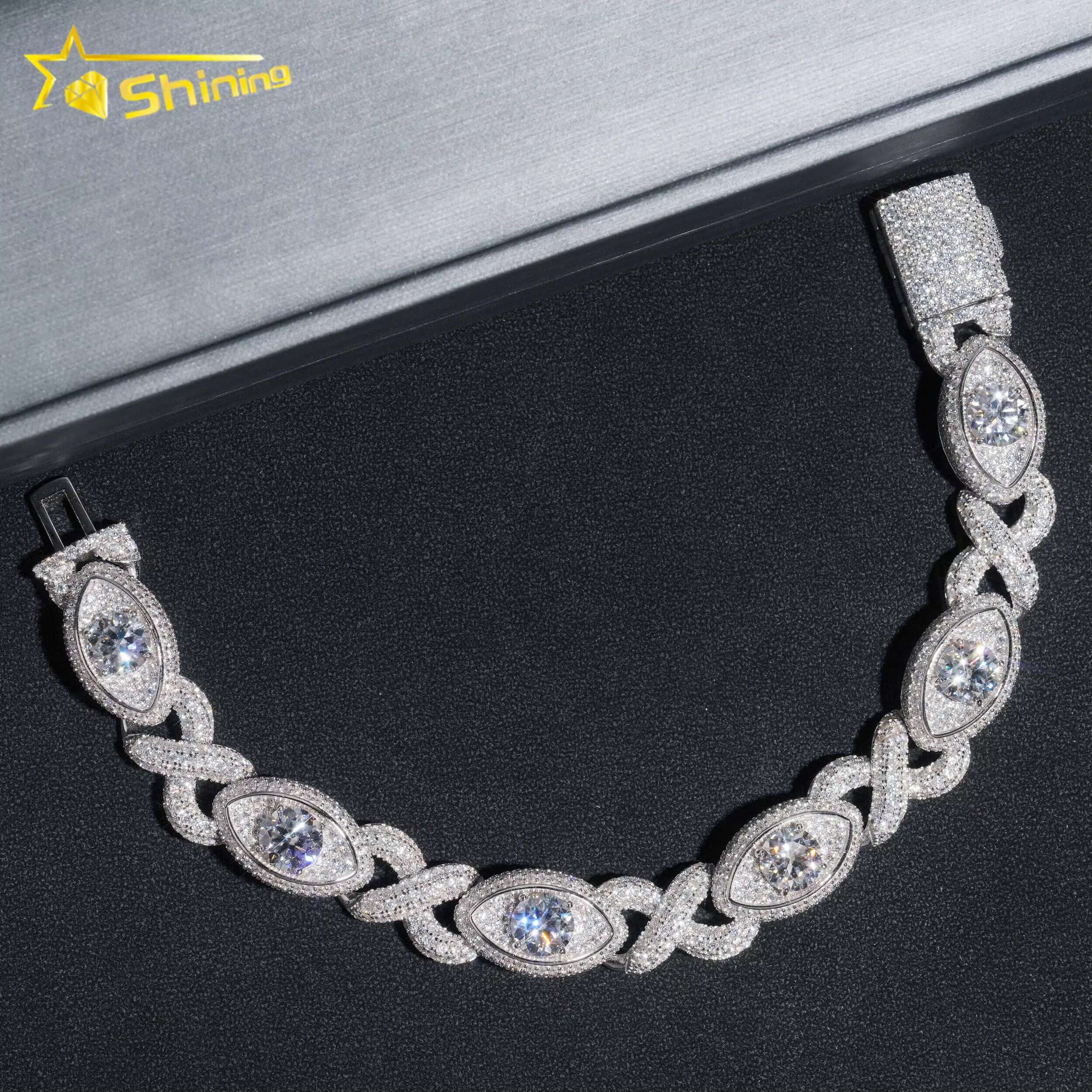 Special Iced Out Moissanite Dia Sterling Sier 13MM Big Eye Hip Hop Jewelry Chain Cuban Link Bracelet