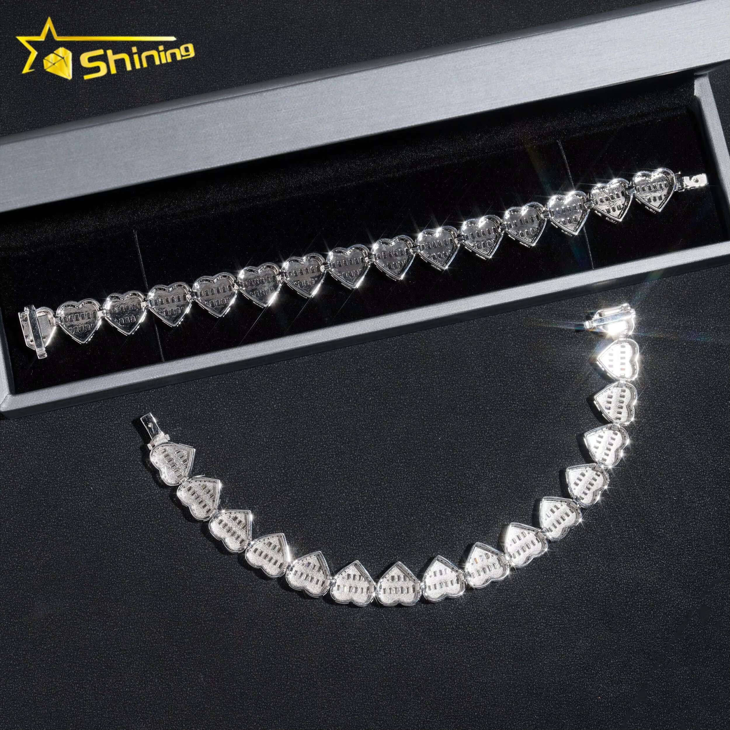 Fashion Design baguette 13mm Heart Bracelet Moissanite Dia Cuban Link Bracelets