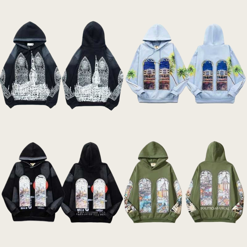 High Street Retro who decides war hoodies high-quality mud dye metropolitan print Pullover fashionable mens WDW sweatshirt