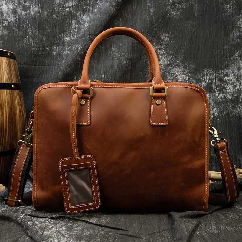 Luufan mens genuine leather laptop briefcase laptop work handbag mens investment portfolio business handbag mens computer bag Z250418