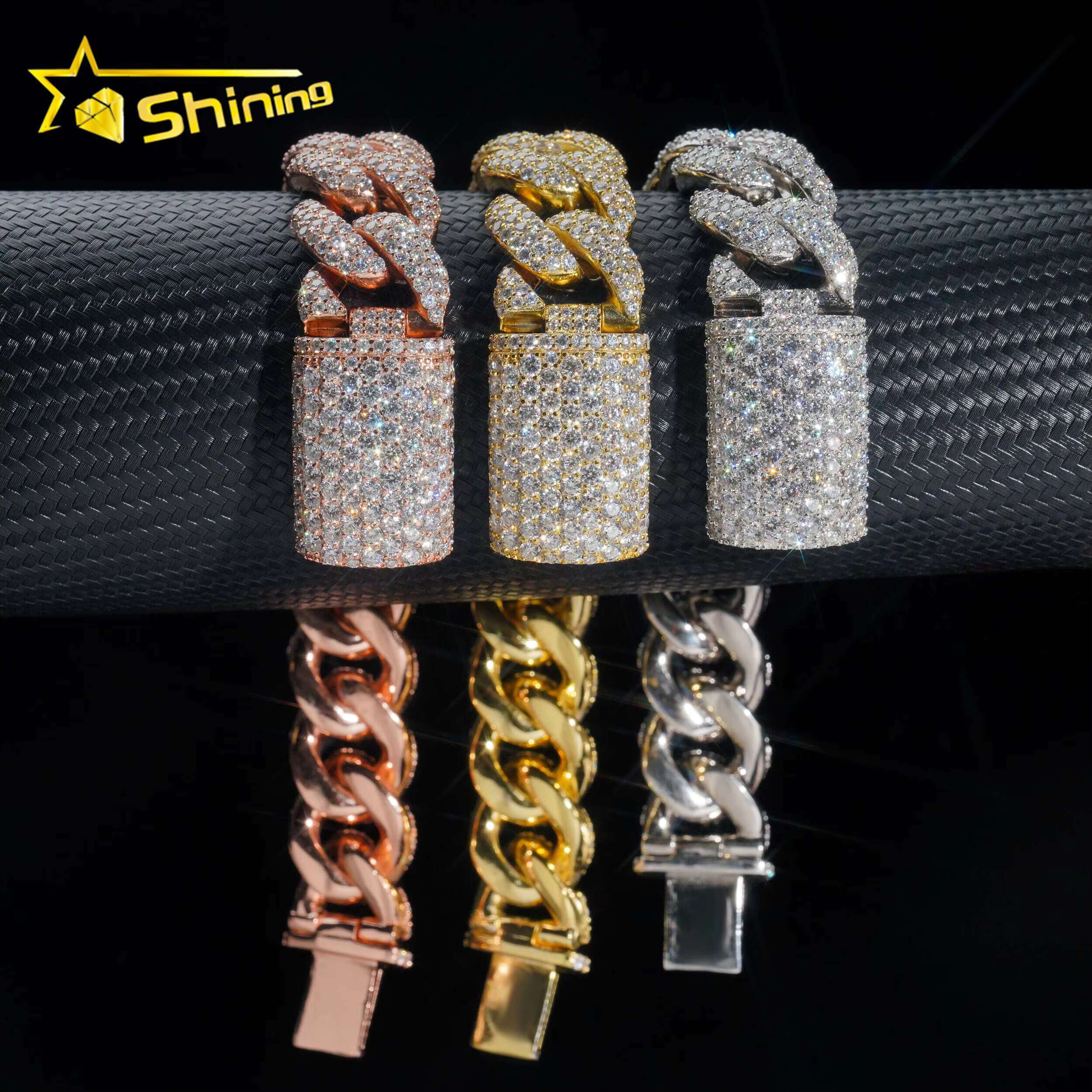 Iced Out Sterling Sier 20mm Solid Heavy Miami Moissanite Hip Hop Jewelry Men Gold Plated Cuban Link Chain Bracelet