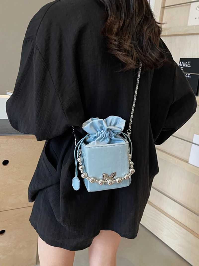 Drawstring Design Chain Small Square Bag Womens PU New Style Personalized Crossbody Bag Korean Commuter Single Shoulder Box BagW251118