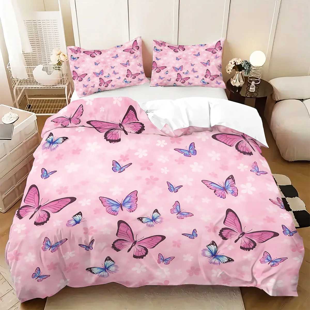 3 beautiful butterfly printed down duvet covers 1 down duvet cover2 cases no core Soft and comfortable bedding setM251118
