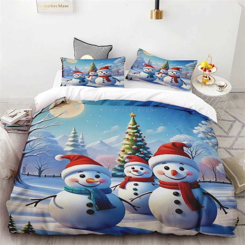 2024 New Style Duvet Cover Christmas Snowman Flower Three-piece Set One Quilt Cover Two cases Single Double Bed Queen KingM251118