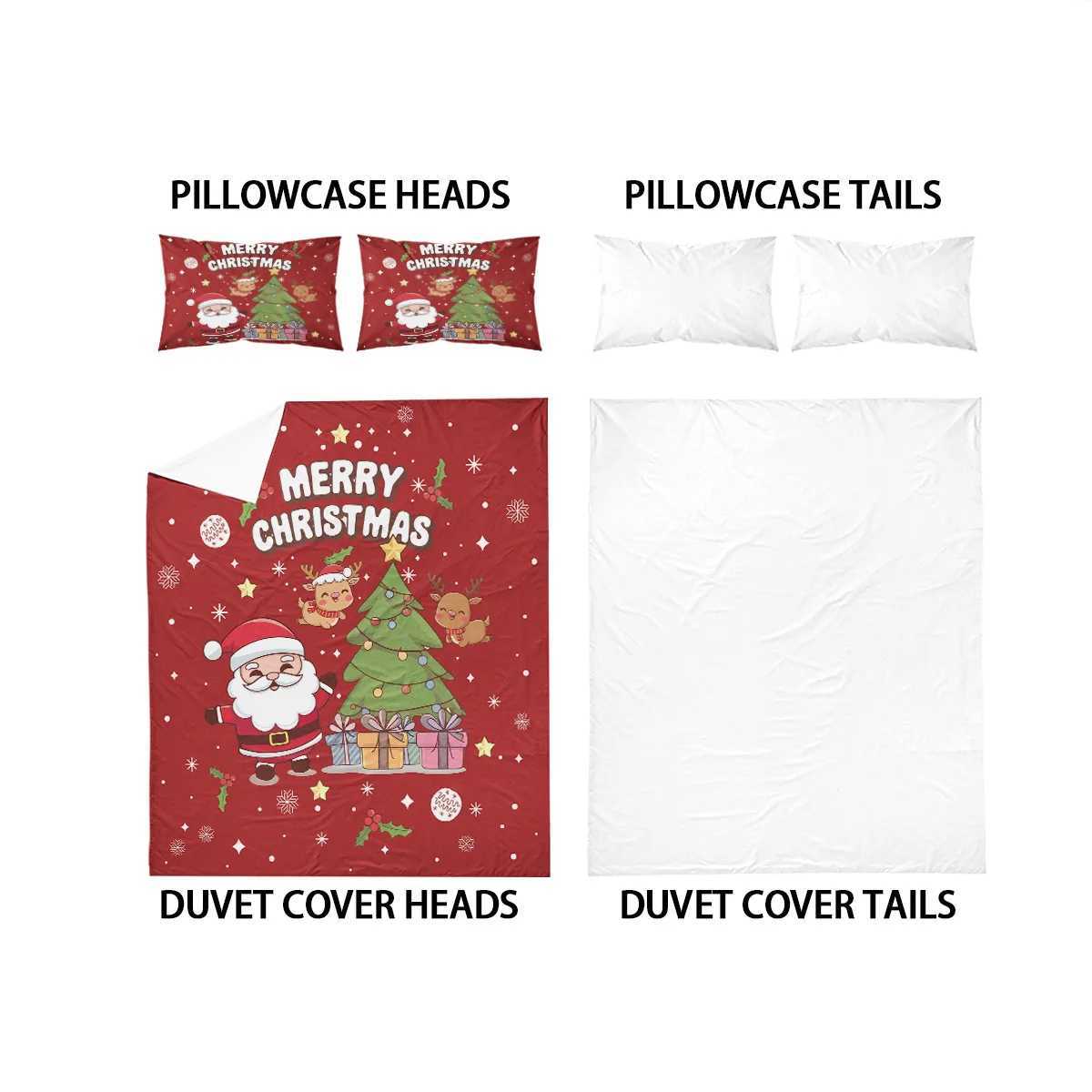 3pcs Santa Claus Christmas Tree Print Coreless Duvet Set Bedroom Dormitory Bedding Decoration Comfortable Machine WashableM251118