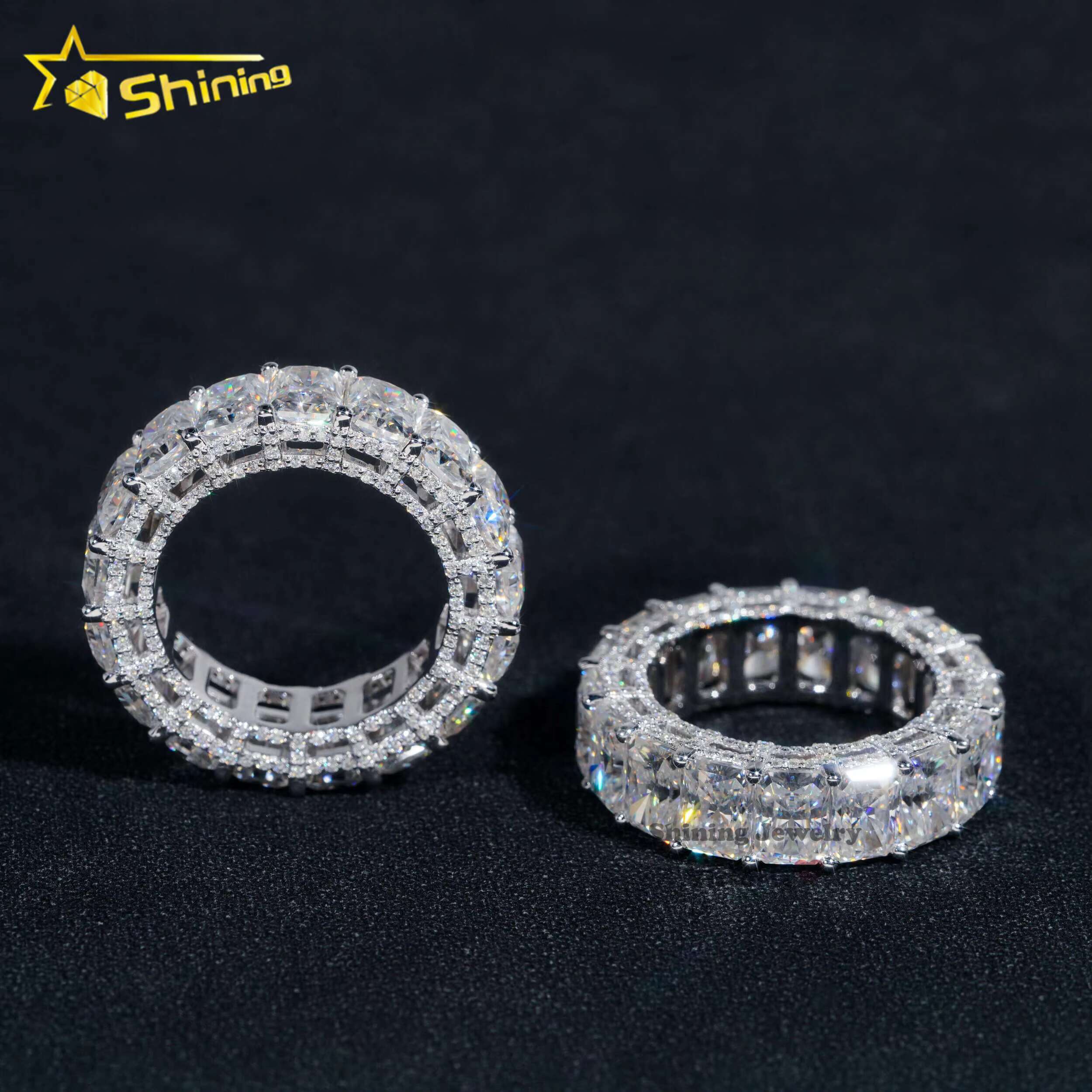 Custom Fine Jewelry Women 10K 14K Real Gold Eternity Wedding Band Rings Radiant Cut VVS Moissanite Engagement Dia Ring