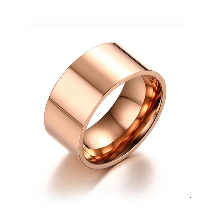 Fashion 8mm Wide Glossy Ring For MenWomen Rose Gold Color Stainless Steel Anniversary Party Ring Charm Jewelry Anneau Wholesale 250418