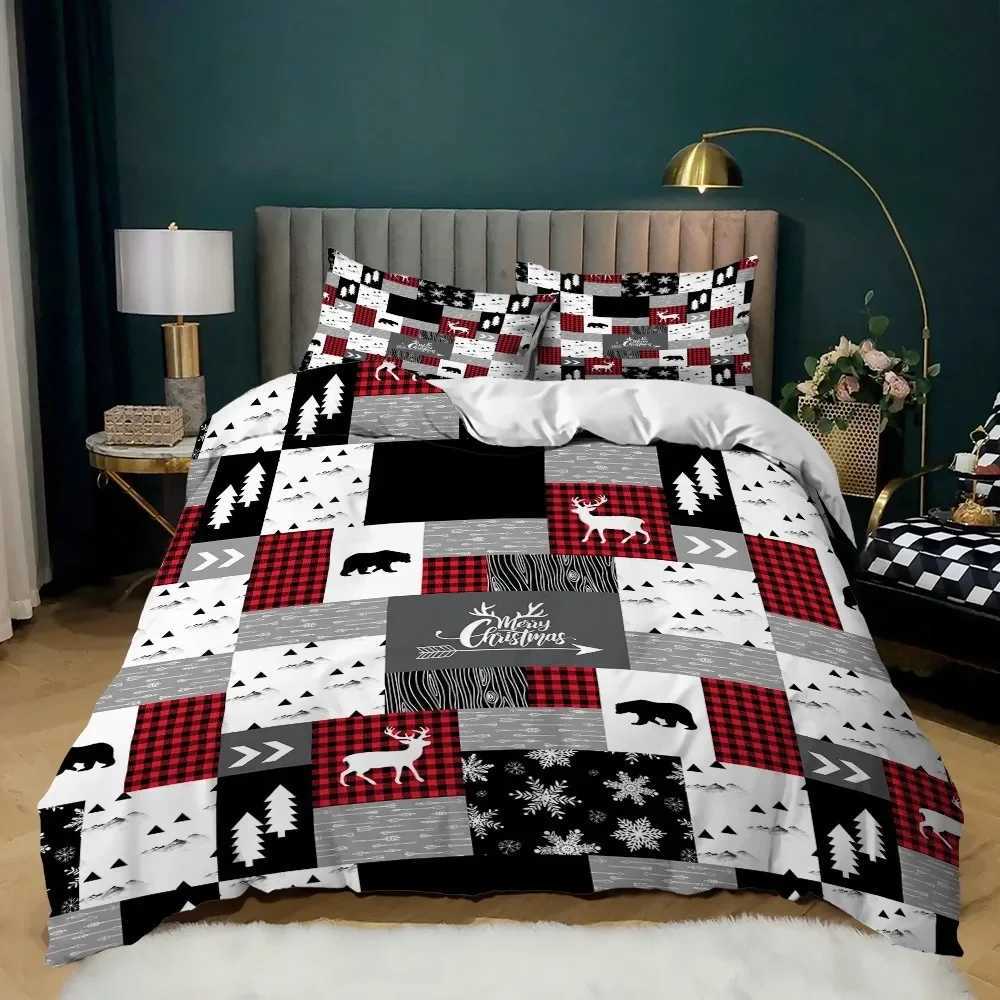 Merry Christmas Bedding Set 3D Super King Size Duvet Cover Set Digital Printing New Year Gift Snowflake Deer Comforter RedM251118