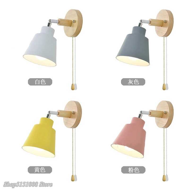 Nordic wooden wall lights with Zipper switch sconce modern wall lamp bedroom bedside lamp macaroon wall sconce Freely rotatable M251118