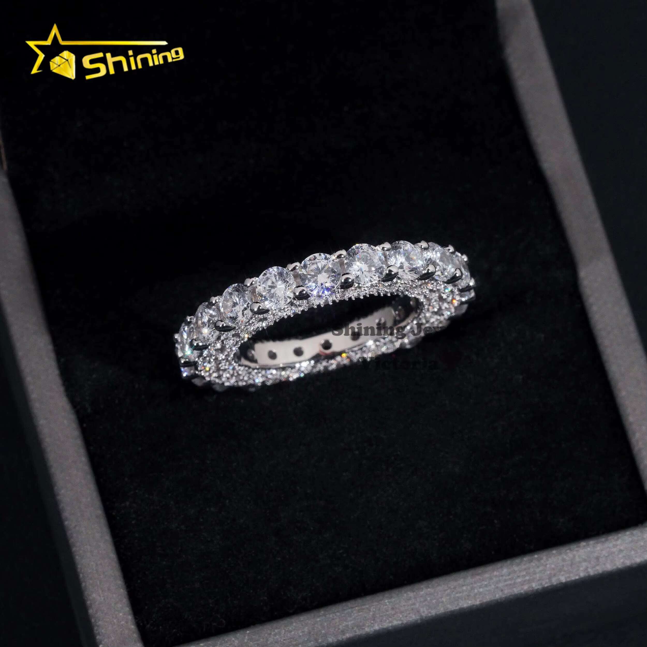 Charms Fine Jewelry Rapper Style 10K Real Gold VVS Moissanite Dia 4MM Eternity Band Ring