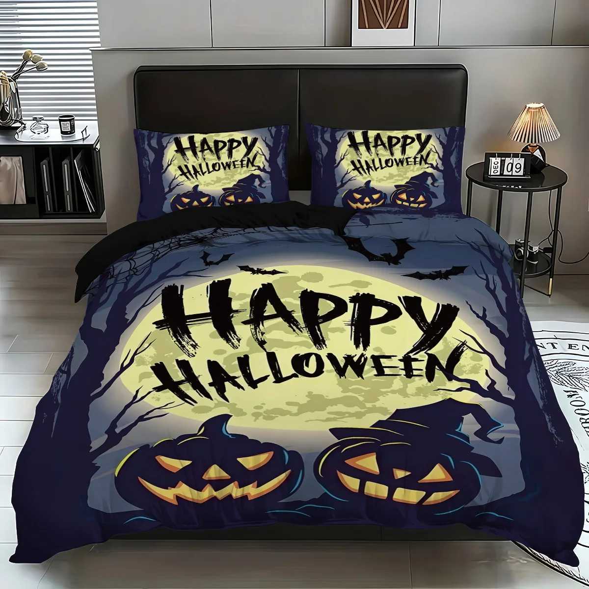 3-piece set 1 quilt cover 2 cases no core cool black cat and red rose pattern bedding set soft and comfortableM251118