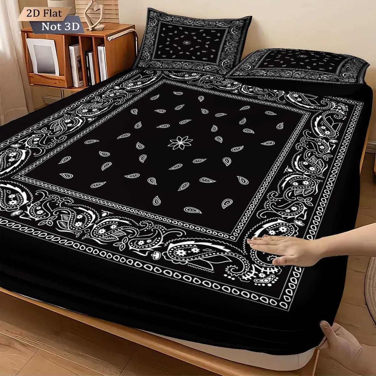 3pcs Retro Black Wave Pattern Print Coreless Bed Sheet Set Multiple Sizes Soft Bedcover Bedroom Bedding DecorationM251118